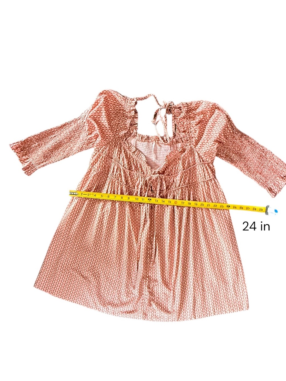 Free People Women's Pink Boho Smocked Long Sleeve Babydoll Mini Dress Size M - Picture 9 of 12